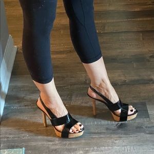 Nine West black platform sling back heels size 9